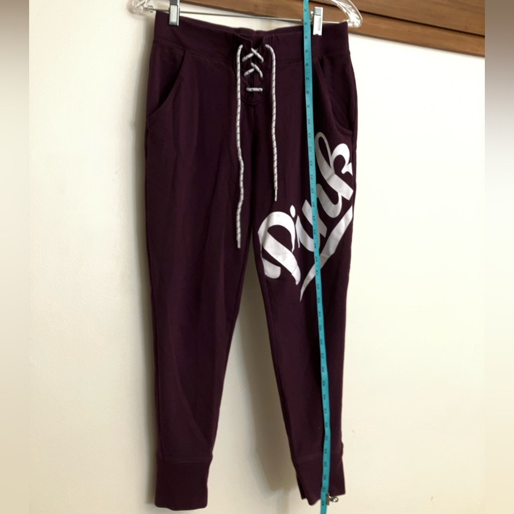 Size S PINK joggers, faux lace-up, dark red